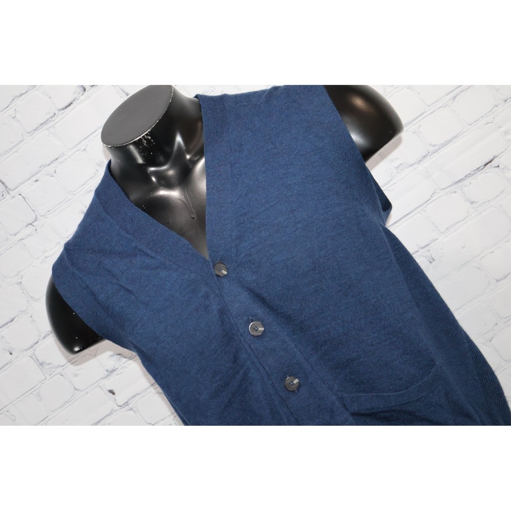 Jos. A. Bank Cardigan Vest Mens XL Blue 100% Merino Wool Traveler V-Neck Pockets